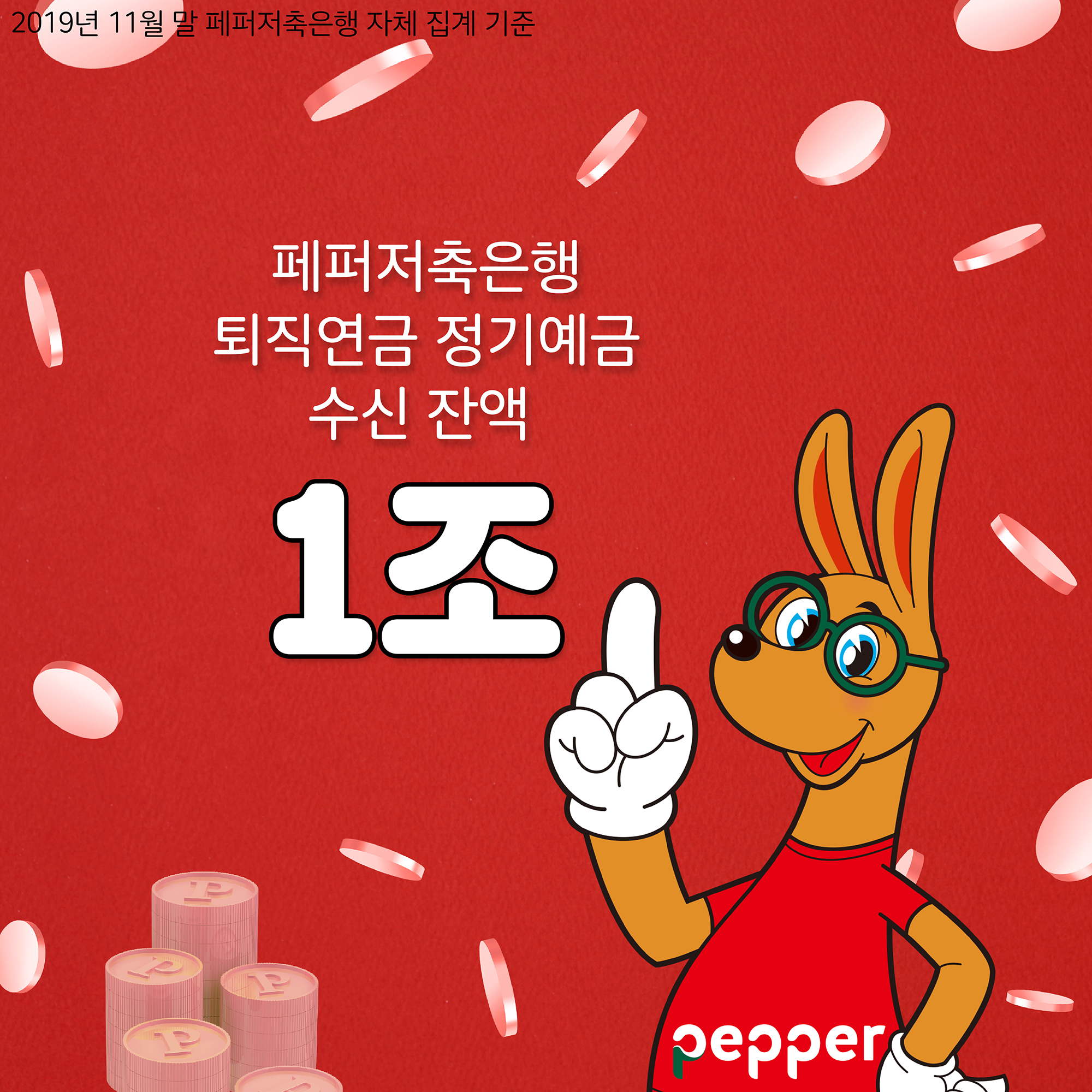 2019년 11월 말 페퍼저축은행 자체 집계 기준 / 페퍼저축은행 퇴직연금 정기예금 수신 잔액 1조