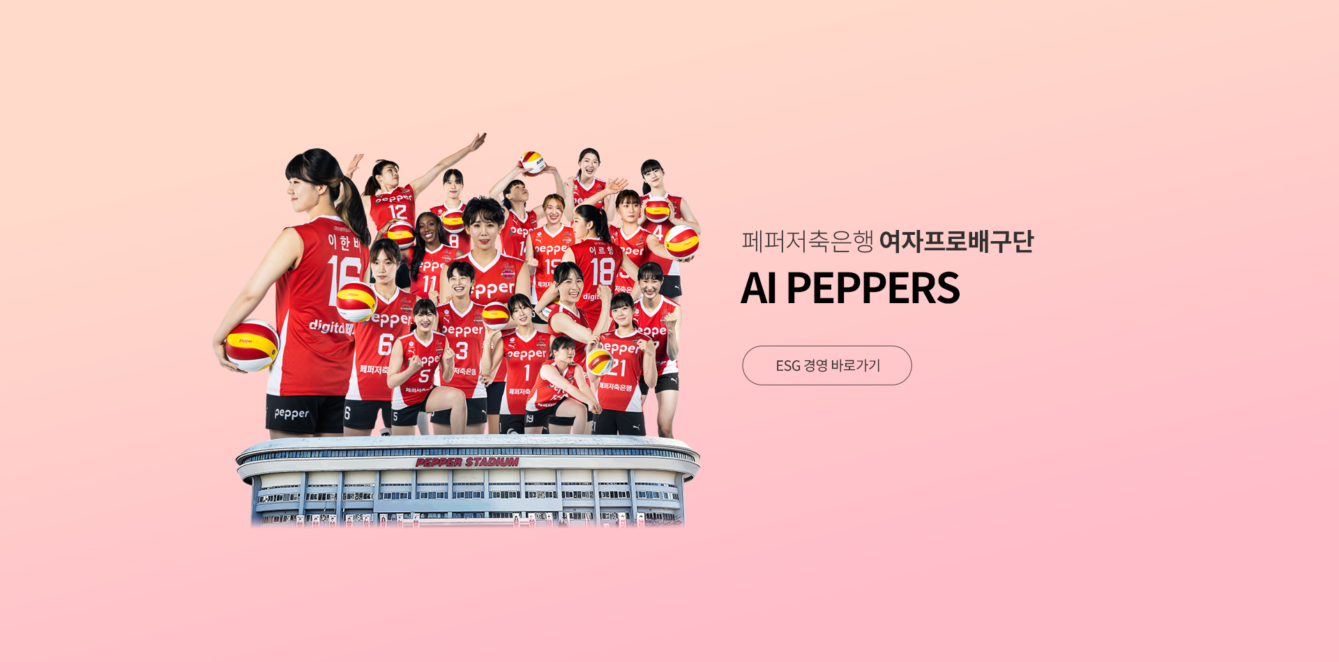 페퍼저축은행 여자프로배구단 AI PEPPERS  ESG 경영 바로가기